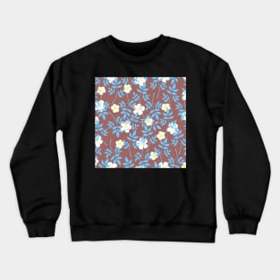 Blue leaves and flowers pattern on brown Crewneck Sweatshirt